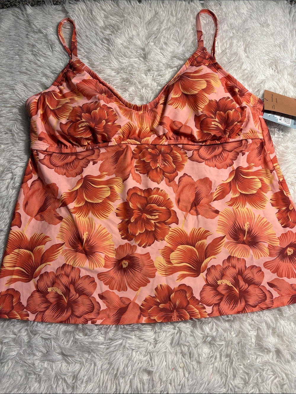 NWT Shade & Shore Pink Floral Print Tankini Swim Top Size XL